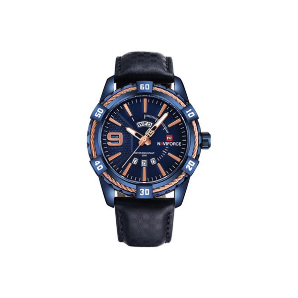 NAVIFORCE NF9117 PU Leather Analog Watch for Men - Blue & Black