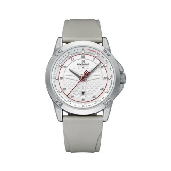 Naviforce 8031 Luxury Waterproof Silicon Strap Men’s Watch-Silver White Grey