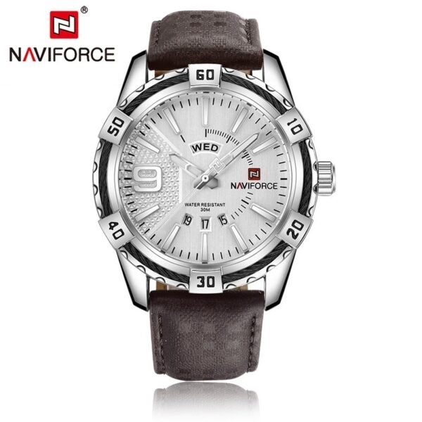 Naviforce NF9117 Casual Quartz PU Leather Men’s Watch–White Coffee