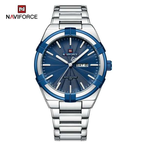 Naviforce 9218 Convenient Stainless Steel Strap Men’s Watch-Silver Blue