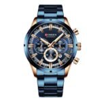 CURREN 8355 Multi-function Steel Strap Watch for Men- Blue