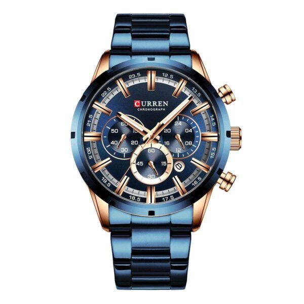 CURREN 8355 Multi-function Steel Strap Watch for Men- Blue