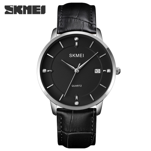 Skmei 1801 Stainless Steel Leather Band Men’s Watch- Black