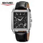 Skmei 2339 Square Dial Leather Strap Watch for Men-Silver & Black
