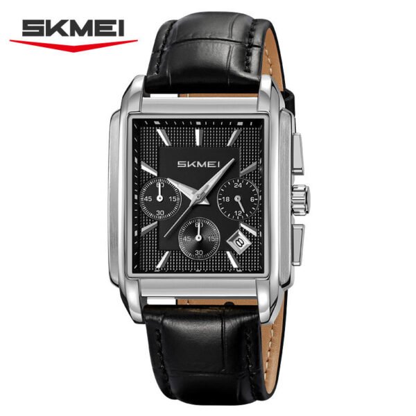 Skmei 2339 Square Dial Leather Strap Watch for Men-Silver & Black