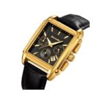 Skmei 2339 Square Dial Leather Strap Watch for Men-Black & Gold - Image 2