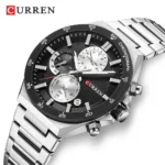 CURREN 8481 Active Chronograph Luminous Watch For Men – Silver Black - Image 2