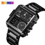 SKMEI 1584  Digital Analog Chronograph Stainless Steel Wristwatch For Men’s - Black - Image 2