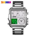 SKMEI 1584 Multifunction Dial Digital Analog Chronograph Stainless Steel Wristwatch For Men’s  – Silverr