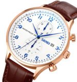 SKMEI 9301 Premium Leather Men Quartz Analog Watch-Brown & White - Image 2