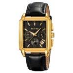 Skmei 2339 Square Dial Leather Strap Watch for Men-Black & Gold