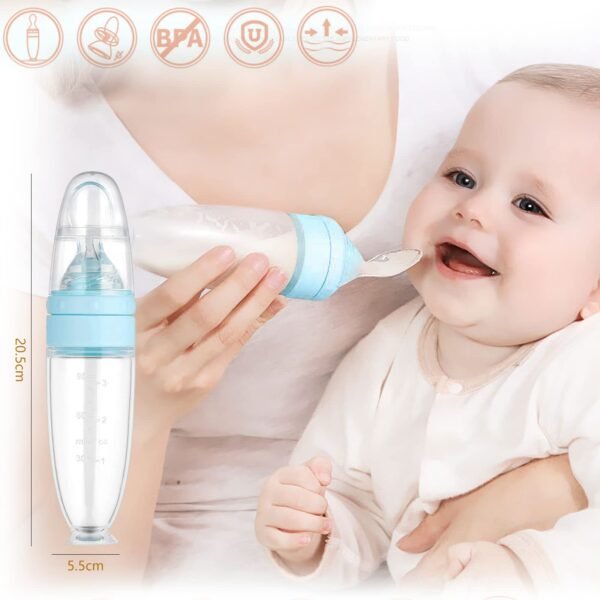 Baby Food Dispenser Spoon, Baby Spoon Bottle Squeeze Feeder, Infant Fruit Kids Silicone Bottle, Toddlers Boys Girls (Blue)