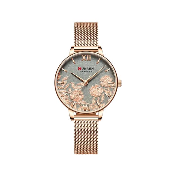 Curren 9065 Small Dial Pattern Women’s Watch -Gold