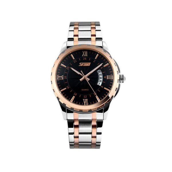 SKMEI 9069 High Quality Stainless Luminous Steel Quartz Watch For Men -Rose Gold Black