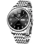Olevs 5535 Stainless Steel Analog Wrist Watch For Men- Silver Black - Image 2