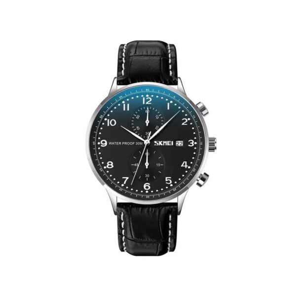 SKMEI 9301 Premium Leather Men Quartz Analog Watch-Black