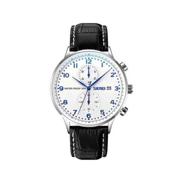 SKMEI 9301 Premium Leather Men Quartz Analog Watch -Black Blue