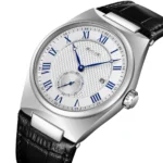 SKMEI 9390 Luxury Stainless Steel Leather straps Quartz Men’s Watch- Silver Black - Image 2