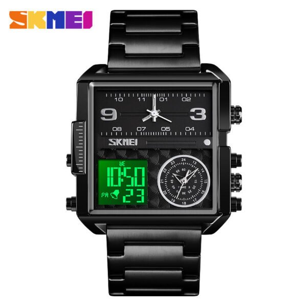 SKMEI 1584  Digital Analog Chronograph Stainless Steel Wristwatch For Men’s - Black