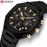 CURREN 8459 Luxury Fashion Square Dial Stainless Steel Luminous Watch For Men – Black Color - Image 2