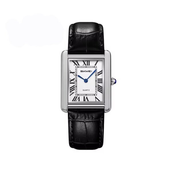SKMEI 2687 Men’s Leather Strap Quartz Watch – Silver Black