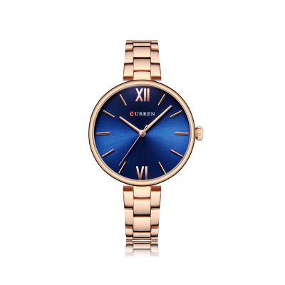 CURREN 9017 Quartz Stainless Steel Watch For Women’s Rose Gold Blue