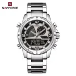 Naviforce NF9257 Men’s Dual Movement Digital Analog Multifunction Watch -Silver Gray