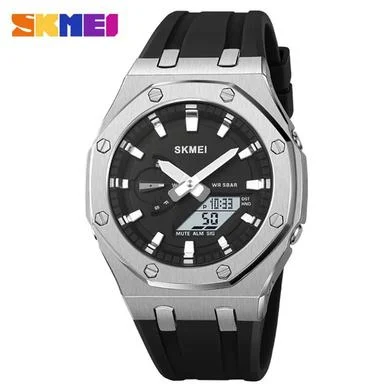 SKMEI 2243 Duel Display Luxury Wrist Watch for Men-Silver Balck