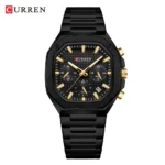 CURREN 8459 Luxury Fashion Square Dial Stainless Steel Luminous Watch For Men – Black Color