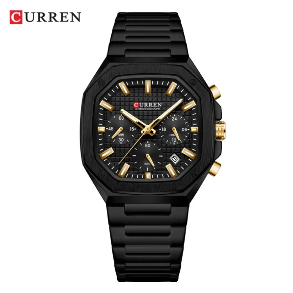 CURREN 8459 Luxury Fashion Square Dial Stainless Steel Luminous Watch For Men – Black Color