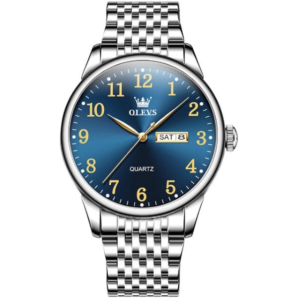 Olevs 5535 Stainless Steel Analog Wrist Watch For Men- Silver Blue