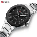 Curren 8477 Stainless Steel Analog Quartz Watch for Men -Silver Black - Image 2
