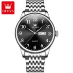 Olevs 5535 Stainless Steel Analog Wrist Watch For Men- Silver Black