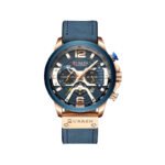 Curren 8329 Leather Band Waterproof Men’s Watch - Rose Gold Blue