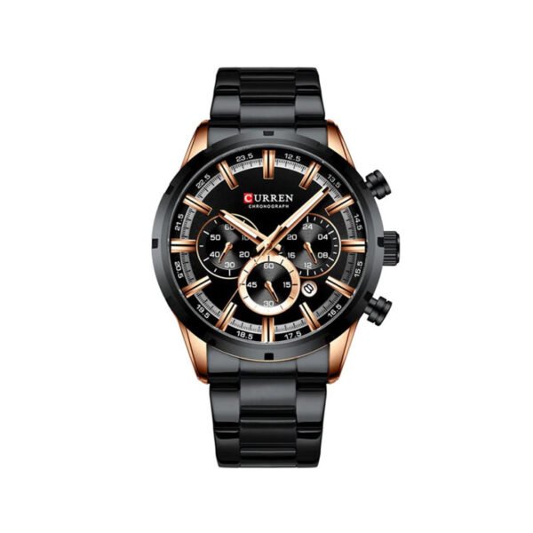 CURREN 8355 Multi-function Steel Strap Watch for Men – Rose & Black
