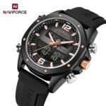 Naviforce NF9264 Men’s Sporty Multifuctional Dual Display Fumed Silica Strap Watch-Black Rose - Image 2