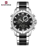 Naviforce NF9257 Men’s Dual Movement Digital Analog Multifunction Watch- Silver Black