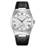 SKMEI 9390 Luxury Stainless Steel Leather straps Quartz Men’s Watch- Silver Black