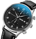SKMEI 9301 Premium Leather Men Quartz Analog Watch-Black - Image 2