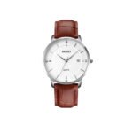 Skmei 1801 Stainless Steel Leather Band Men’s Watch-Brown