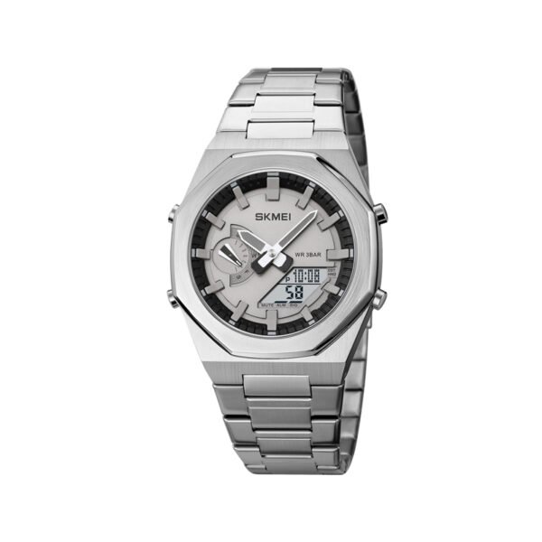 Skmei 1816 Chrono Dual Display Waterproof Stainless Steel Men’s Watch-Silver