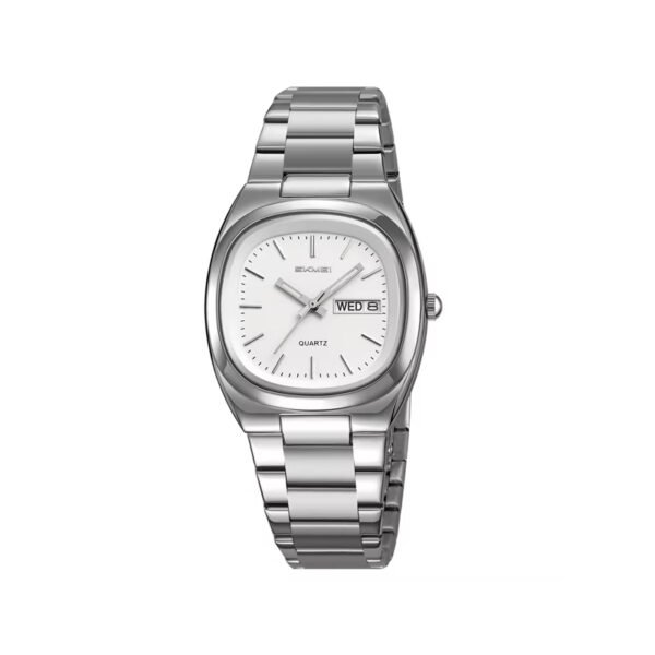 SKMEI 2420 Stainless Steel Strap Analog Quartz Watch for Men- Silver White