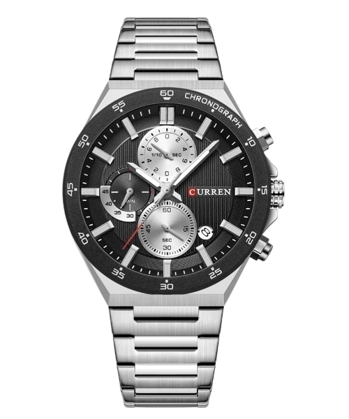 CURREN 8481 Active Chronograph Luminous Watch For Men – Silver Black