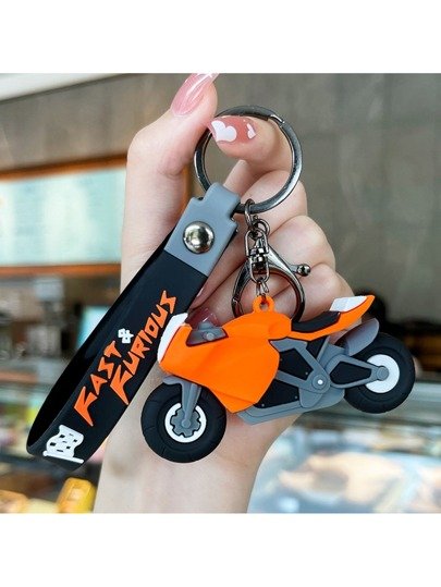 Key Chain Ring Bag Backpack Charm Car Hanging Pendant Motor Racing Boys Girls Gift- Orange Colourr