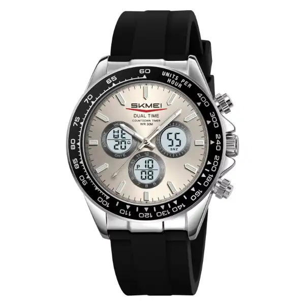 SKMEI 2505 Dual Display Quartz Wristwatch For Mens- Silver Black