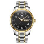 OLEVS 5567 Silver Stainless Steel Analog Watch For Men – Black Gold