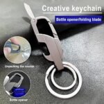 Classic Mini Foldable Knife Keychain for Men – Outdoor Multi-functional 3-in-1 Metal Bottle Opener with Two Key Rings - Image 2