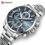 CURREN 8475 Stainless Steel Luminous Chronograph Watch For Men – Silver Blue - Image 2