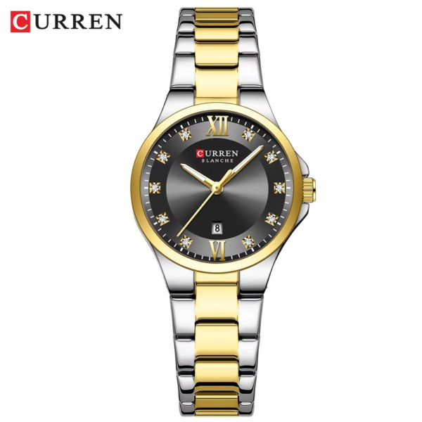 CURREN 9107 Quartz Stainless Steel Watch for Women- Black Gold