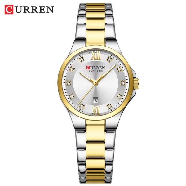 CURREN 9107 Quartz Stainless Steel Watch for Women- Silver Gold